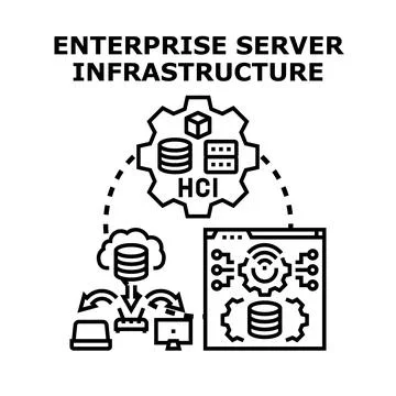 Enterprise server infrastructure managing data network systems Stock Illustration