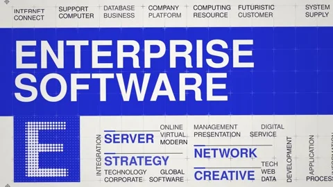 Enterprise software animated word cloud, swiss grid text design animation, Stock Footage 347225841