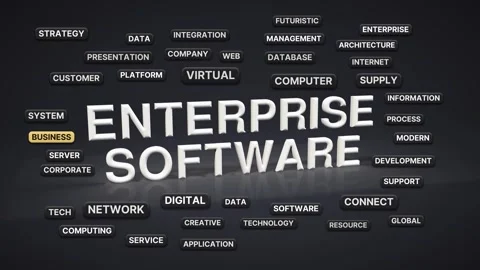 Enterprise software animated word cloud, 3d flip animation, seamless loop Vídeo Stock 347578534