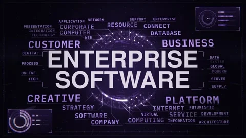 Enterprise software animated word cloud HUD, text design animation, seamless Stock Footage 348642117