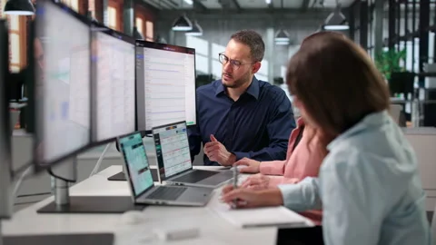 Enterprise Software Manager Leads Diverse Team Reviewing Integrated Business Stock Footage 347907103