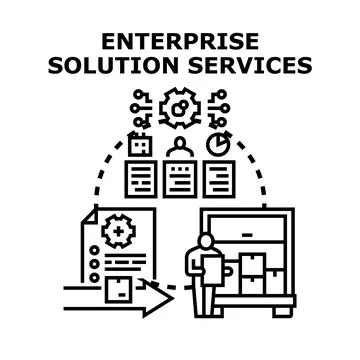 Enterprise solution services implementing business strategy and management Stock Illustration