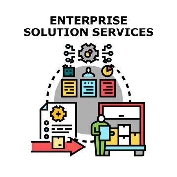Enterprise solution services implementing business strategy and management Stock Illustration