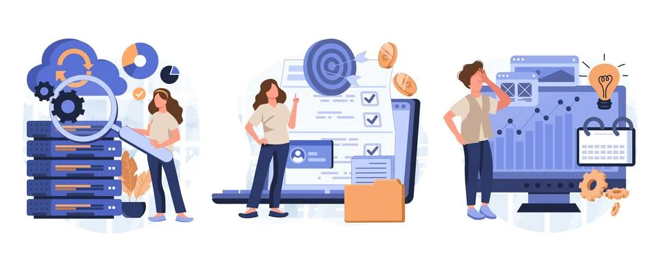 Enterprise strategy development abstract concept vector illustration set Stockillustratie