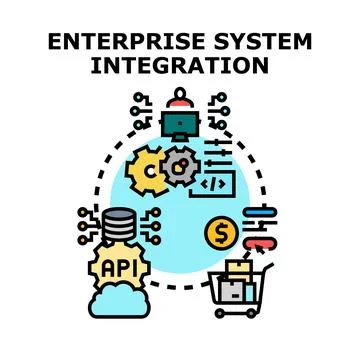 Enterprise system integration connecting various business components Stock Illustration