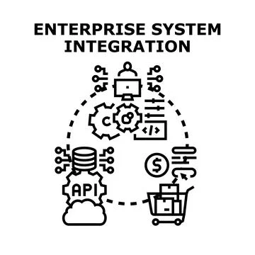 Enterprise system integration connecting various business components Stock Illustration