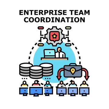 Enterprise team members coordinating work tasks and managing projects Stock Illustration
