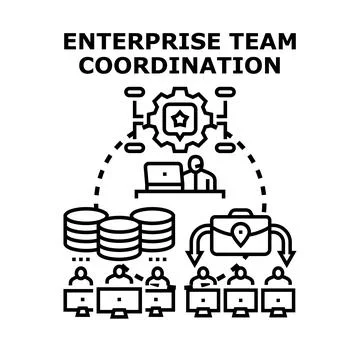 Enterprise team members coordinating work tasks and managing projects Stock Illustration
