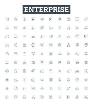 Enterprise vector line icons set. Corporation, Business, Industry, Work, Entity Stock Illustration