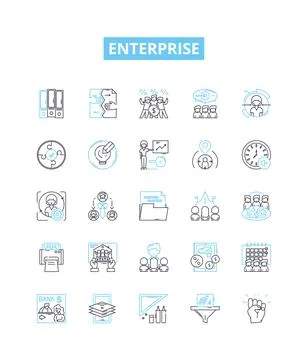 Enterprise vector line icons set. Corporation, Business, Industry, Work, Entity Stock Illustration