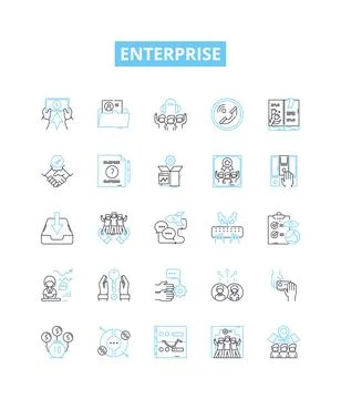Enterprise vector line icons set. Corporation, Business, Industry, Work, Entity Stock Illustration