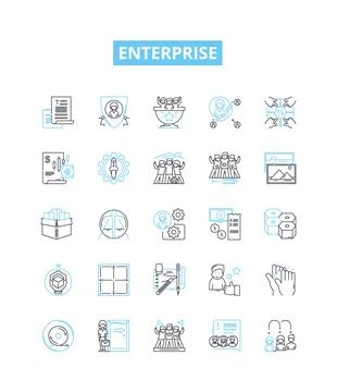 Enterprise vector line icons set. Corporation, Business, Industry, Work, Entity Stock Illustration