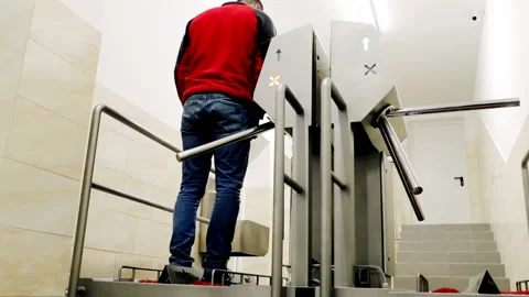 Enterprise. The worker goes through the automatic door at the factory. The Video stock 194646645