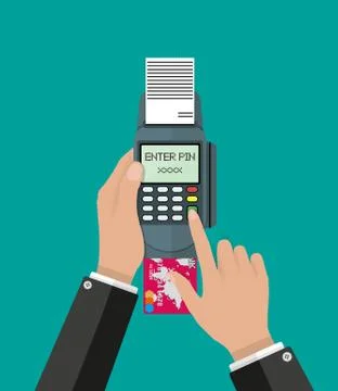 Enters pin code for card on pos terminal Stock-Illustration