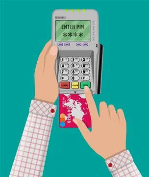 Enters pin code for card on pos terminal Stock-Illustration