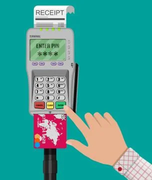 Enters pin code for card on pos terminal Stock-Illustration