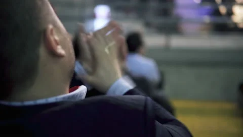 Entertained businessman clapping hands applause with joy Stock Footage 138903320