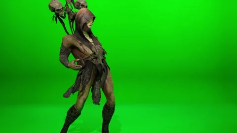 Entertaining Armed Monster Dance on Green Screen Stock Footage 319641743