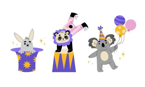 An entertaining array of Circus Animals skillfully Performing Tricks with Stock Illustration