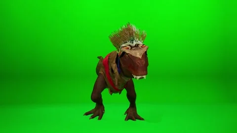 Entertaining Dinosaur Dance in Chief Hat Stock Footage 321386241