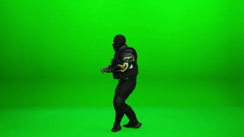 Entertaining Masked Mercenary Slow Motion Dance Stock Footage 321122500