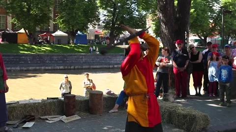 Entertaining outdoor spectacle, Medieval Market 스톡 동영상 59567341