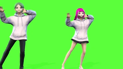 Entertaining Young Anime Dance Duo Asset Stock Footage 320598791