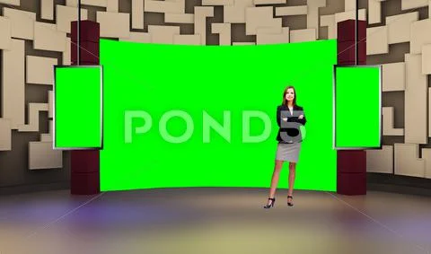 Entertainment 007 TV Studio Set - Virtual Green Screen Background PSD PSD Template