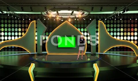 Entertainment 027 TV Studio Set - Virtual Green Screen Background PSD PSD-Vorlage