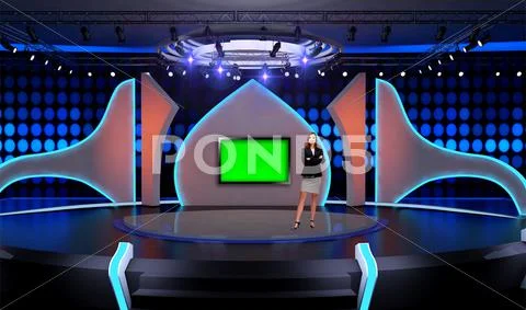 Entertainment 028 TV Studio Set - Virtual Green Screen Background PSD PSD Template