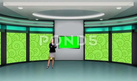 Entertainment 033 TV Studio Set - Virtual Green Screen Background PSD PSD 템플릿