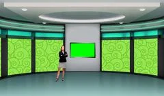 Entertainment 033 TV Studio Set - Virtual Green Screen Background PSD PSD Template