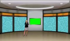 Entertainment 034 TV Studio Set - Virtual Green Screen Background PSD PSD Template