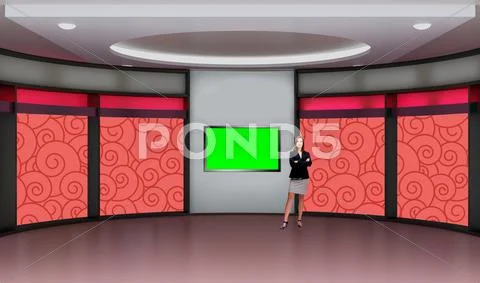 Entertainment 035 TV Studio Set - Virtual Green Screen Background PSD PSD Template