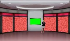 Entertainment 035 TV Studio Set - Virtual Green Screen Background PSD PSD Template