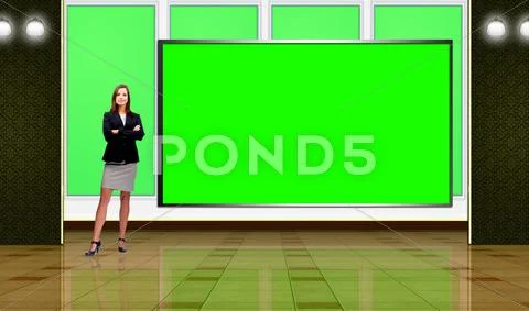 Entertainment 036 TV Studio Set - Virtual Green Screen Background PSD PSD-Vorlage