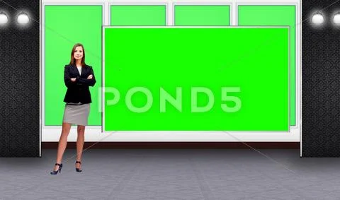 Entertainment 037 TV Studio Set - Virtual Green Screen Background PSD PSD Template