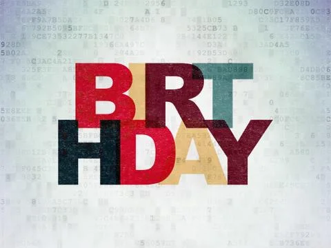Entertainment, concept: Birthday on Digital Data Paper background 库存插图
