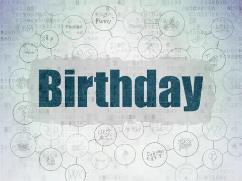 Entertainment, concept: Birthday on Digital Data Paper background 库存插图