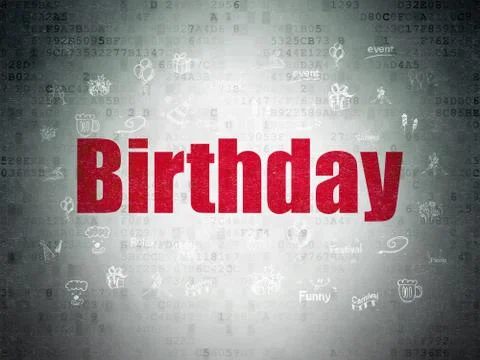 Entertainment, concept: Birthday on Digital Data Paper background 库存插图