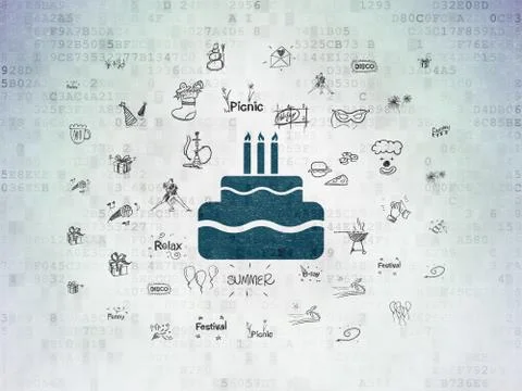 Entertainment, concept: Cake on Digital Data Paper background Stockillustratie