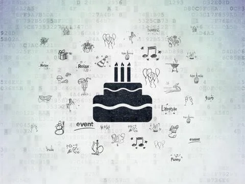 Entertainment, concept: Cake on Digital Data Paper background Illustrazione stock