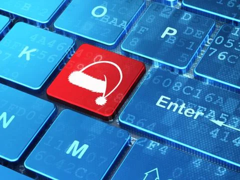 Entertainment, concept: Christmas Hat on computer keyboard background 스톡 일러스트