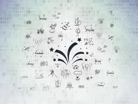 Entertainment, concept: Fireworks on Digital Data Paper background 스톡 일러스트