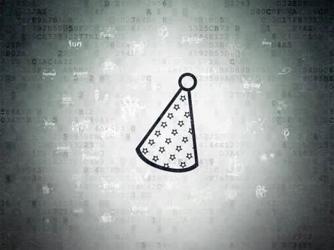 Entertainment, concept: Party Hat on Digital Data Paper background Stockillustratie