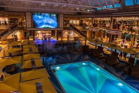 Entertainment deck and pool space on a cruise ship Stock Photos