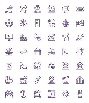 Entertainment Exclusive Vector Set featuring 42 Regular Line Pixel Aligned .. Stock Illustration