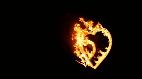 Entertainment, fire performance, valentine day concept. on the metal support 動画素材 115362489