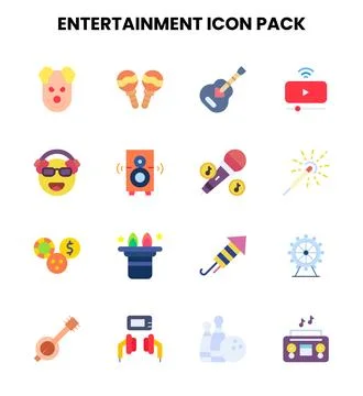 Entertainment Flat Bundle Icons Pack Stock Illustration