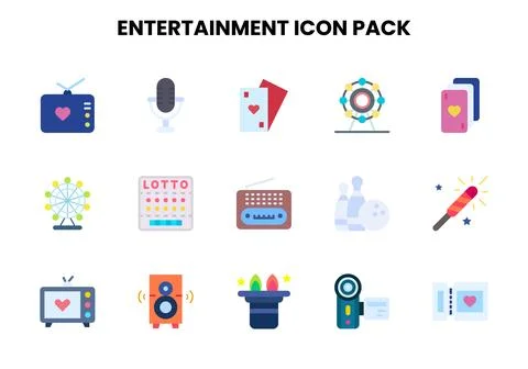 Entertainment Flat Collection Icons Pack Stock Illustration
